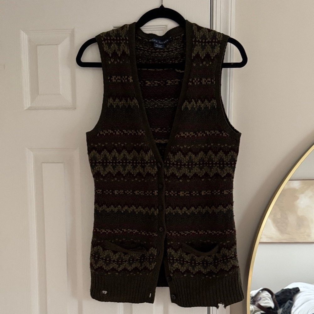 Ralph Lauren Olive and Burgundy Knit Vest